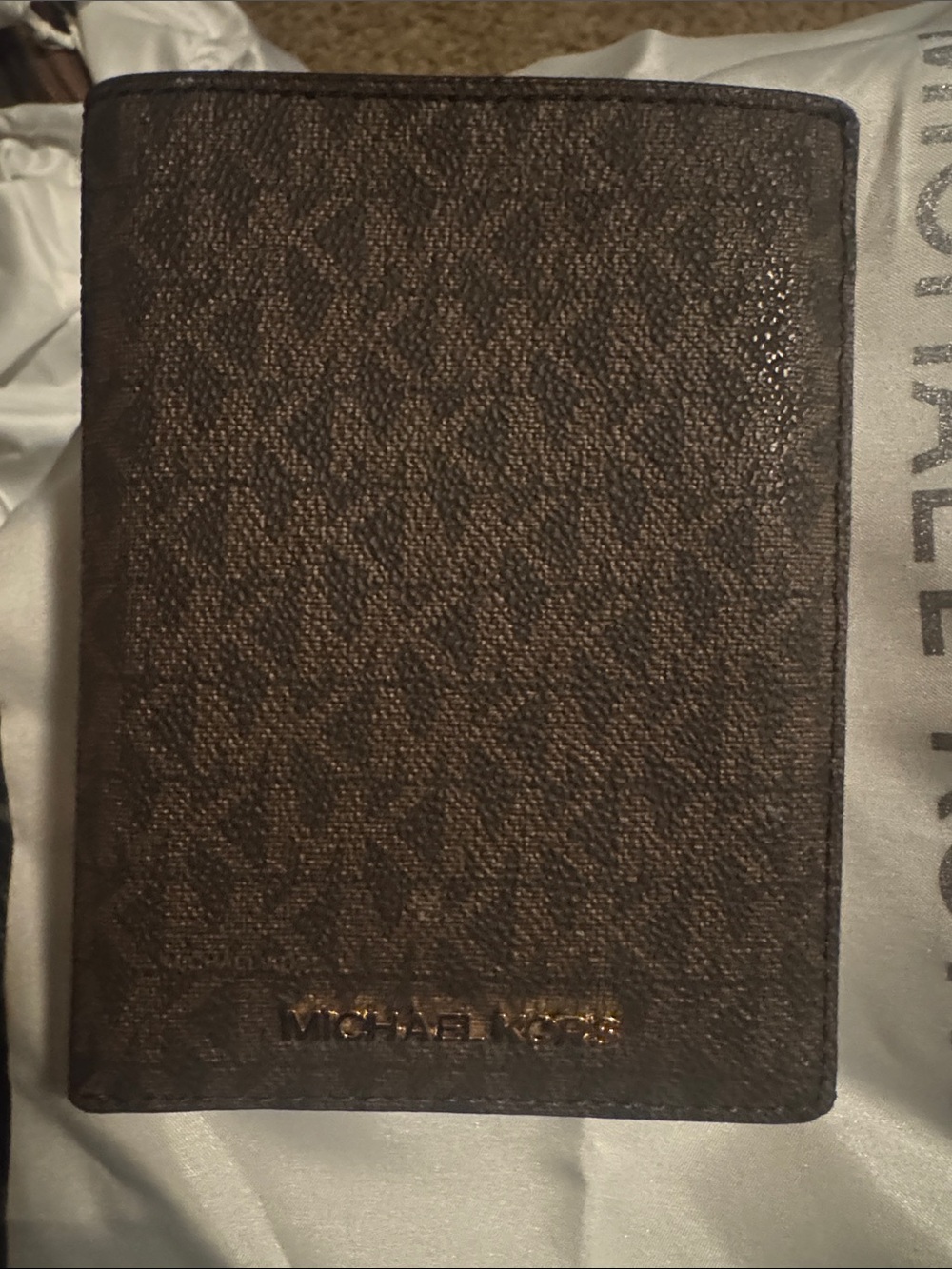 Michael Kors Brown Monogram Bi-Fold Passport Wallet